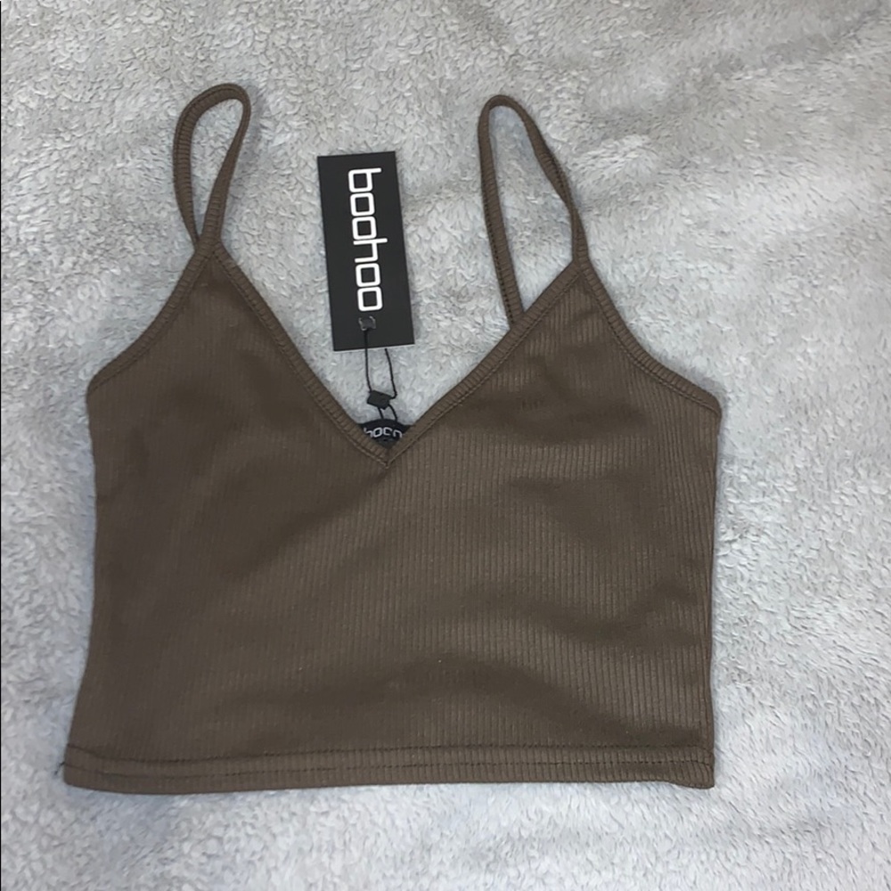 Olive green boohoo crop tank top